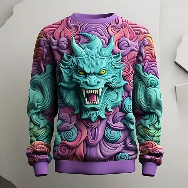 3D Purple Animal Print Men's Designer Golf Pullover Sweatshirt