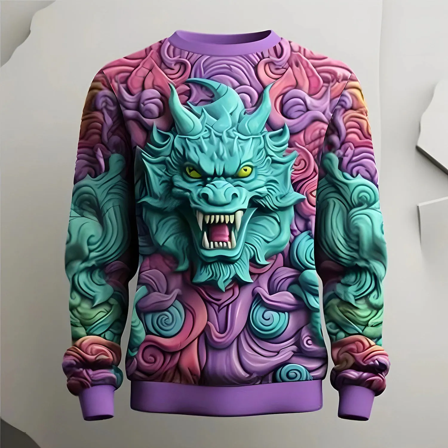 3D Purple Animal Print Men's Designer Golf Pullover Sweatshirt