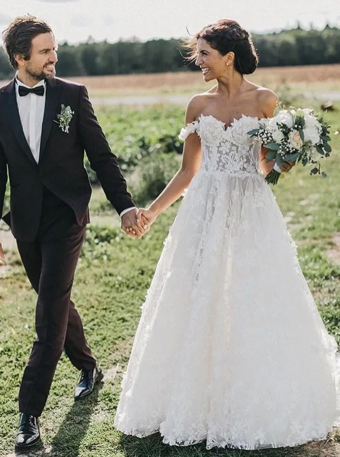 A-Line Off-the-Shoulder Boho Wedding Dress with Appliques TN126