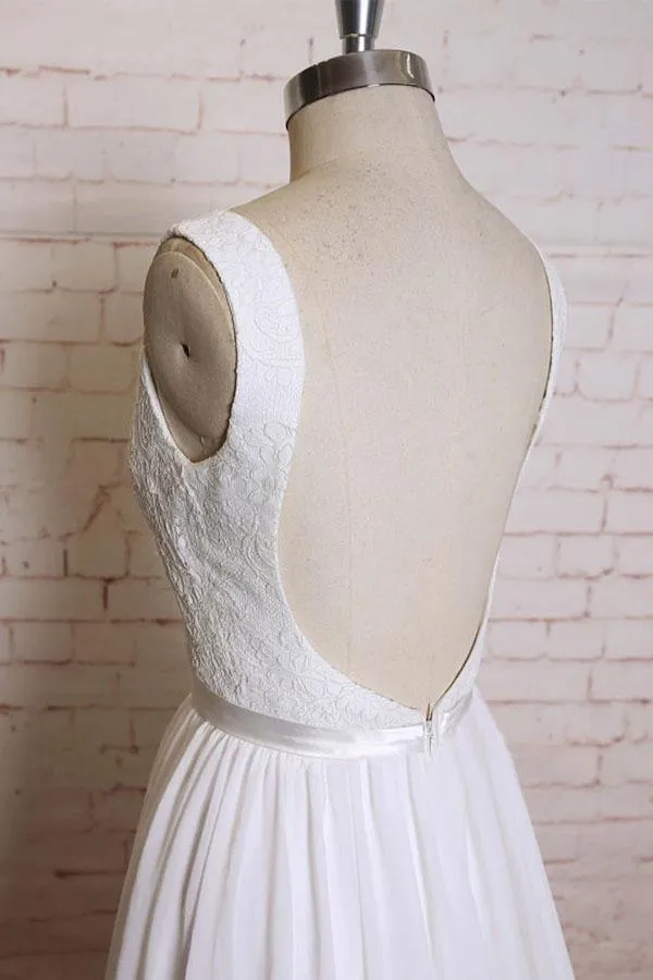 A-line Straps Court Train Chiffon Appliques Backless Wedding Dresses  WD172