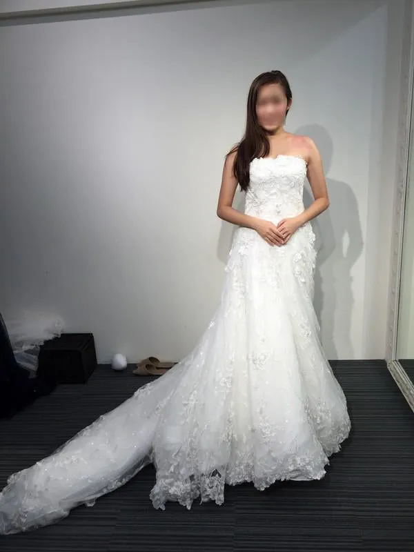 A-line White Princess Strapless Open Back Lace Beach Wedding Dress Court Train N407