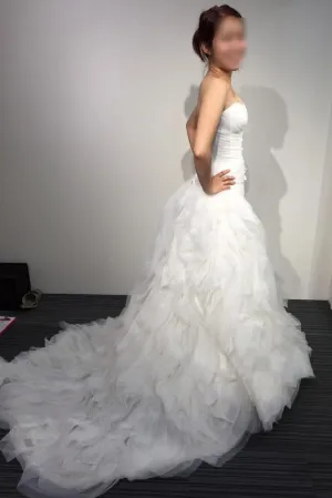 A-line White Princess Strapless Sweetheart Ruffles Tulle Long Beach Wedding Dress N408