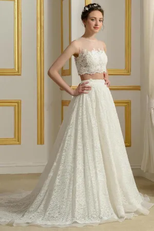 Anneprom Two Piece A-Line Court Train Lace Lace Wedding Dress Ball Gowns APW0034