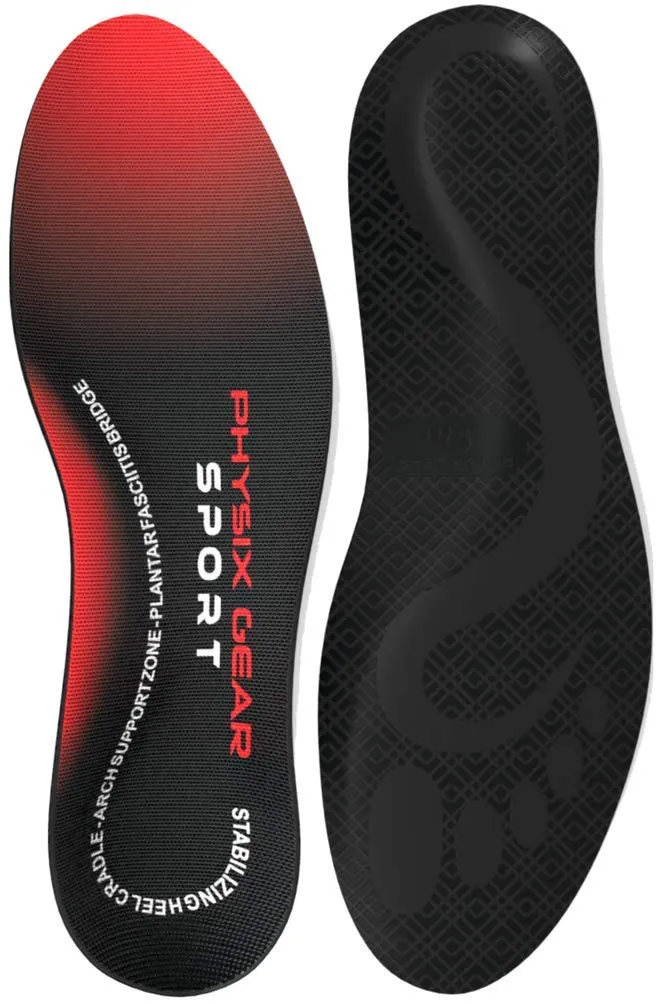 Arch Support Insoles for Men & Women by Physix Gear Sport (Full Length) - Best Insoles for Plantar Fasciitis, Flat Feet, Heel Spurs, Sore Foot, Overpronation, Shin Splints, Running (1 Pair) L - UK Mens 9 1/2 - 11 | Womens 10 - 11 1/2 Red/Black - 1 Pair