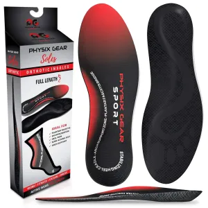 Arch Support Insoles for Men & Women by Physix Gear Sport (Full Length) - Best Insoles for Plantar Fasciitis, Flat Feet, Heel Spurs, Sore Foot, Overpronation, Shin Splints, Running (1 Pair) L - UK Mens 9 1/2 - 11 | Womens 10 - 11 1/2 Red/Black - 1 Pair