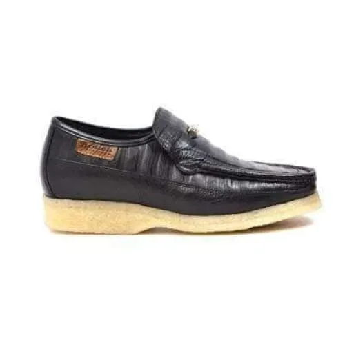 British Walkers Brick Men's Black Leather Crepe Sole Slip On Shoes