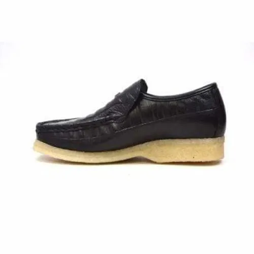 British Walkers Brick Men's Black Leather Crepe Sole Slip On Shoes