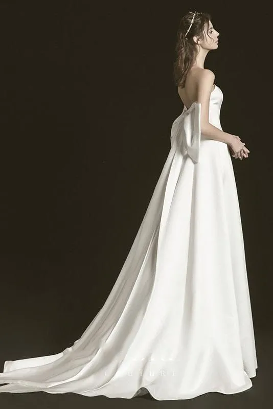 Chic Sweetheart Ivory Satin Simple Long Beach Wedding Dresses With Bowknot Y0107