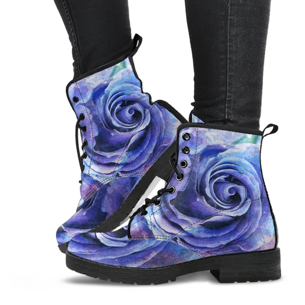 Combat Boots - Beautiful Purple Roses | Custom Shoes, Purple Boots for Women, Boho Shoes, Handmade Lace Up Boots, Women's Boots