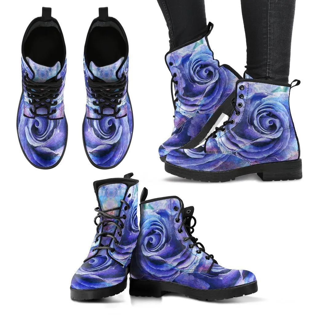Combat Boots - Beautiful Purple Roses | Custom Shoes, Purple Boots for Women, Boho Shoes, Handmade Lace Up Boots, Women's Boots