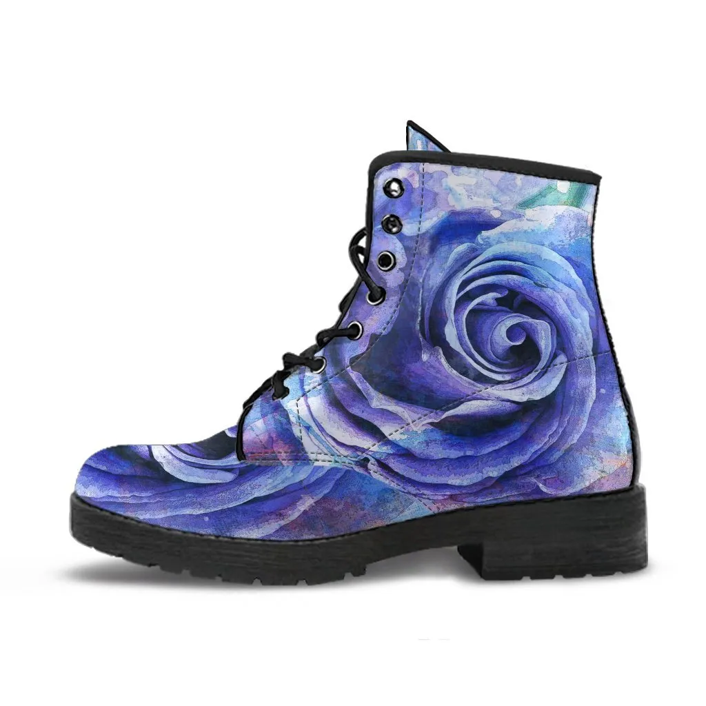 Combat Boots - Beautiful Purple Roses | Custom Shoes, Purple Boots for Women, Boho Shoes, Handmade Lace Up Boots, Women's Boots