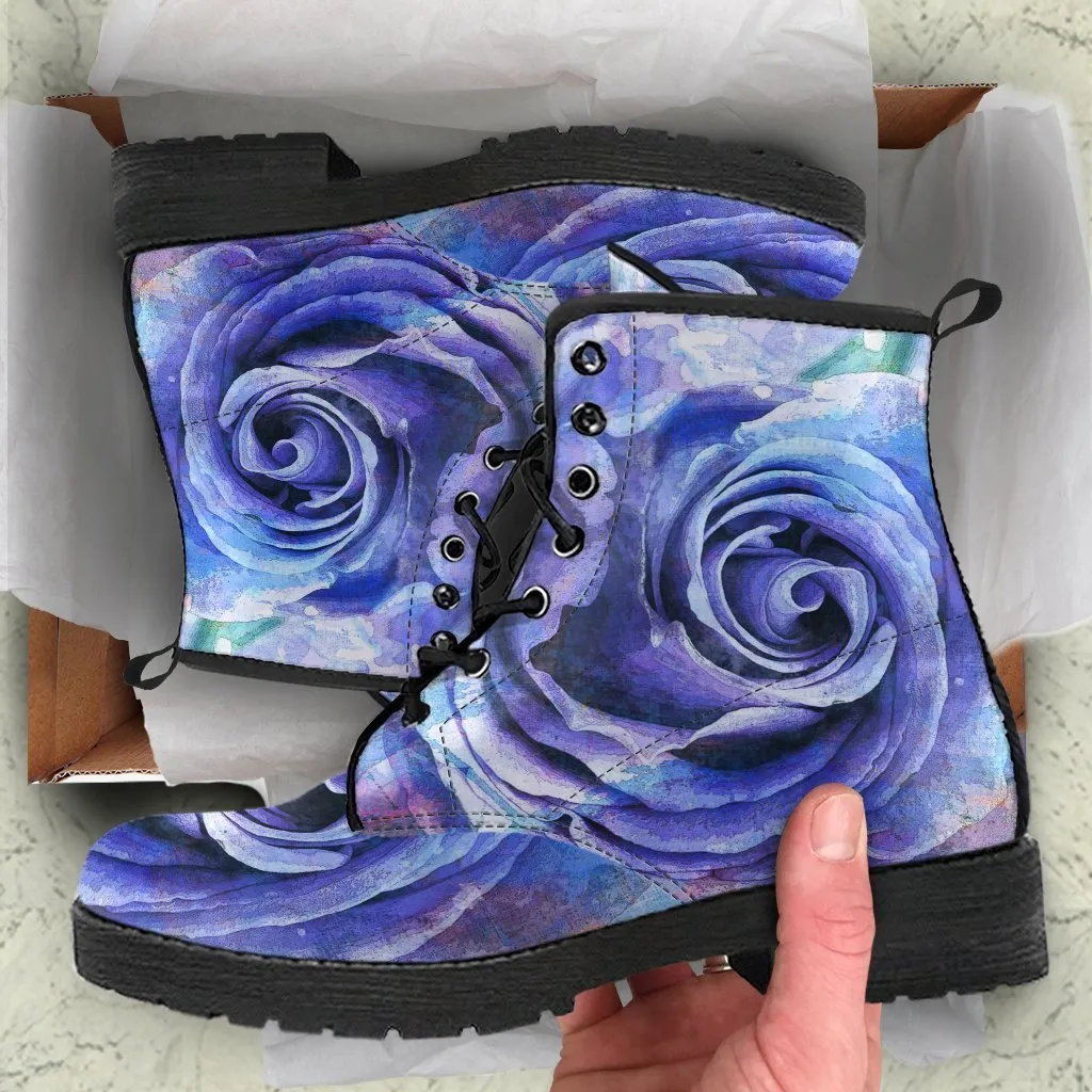 Combat Boots - Beautiful Purple Roses | Custom Shoes, Purple Boots for Women, Boho Shoes, Handmade Lace Up Boots, Women's Boots