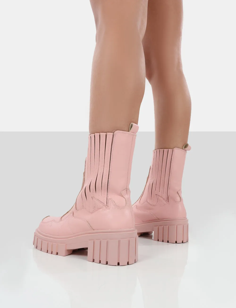 Consequence Pink Drench Stitched Detail Chunky Sole Ankle Boots