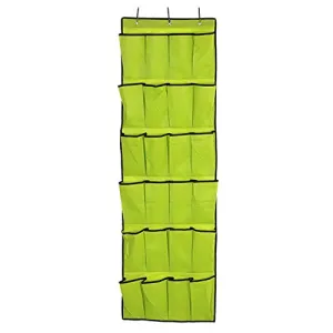 CozyCabin Over the Door Shoe Organizer - 24 Breathable Pockets, Closet Wall Hanging Shoe Storage with 3 Hooks (Green)