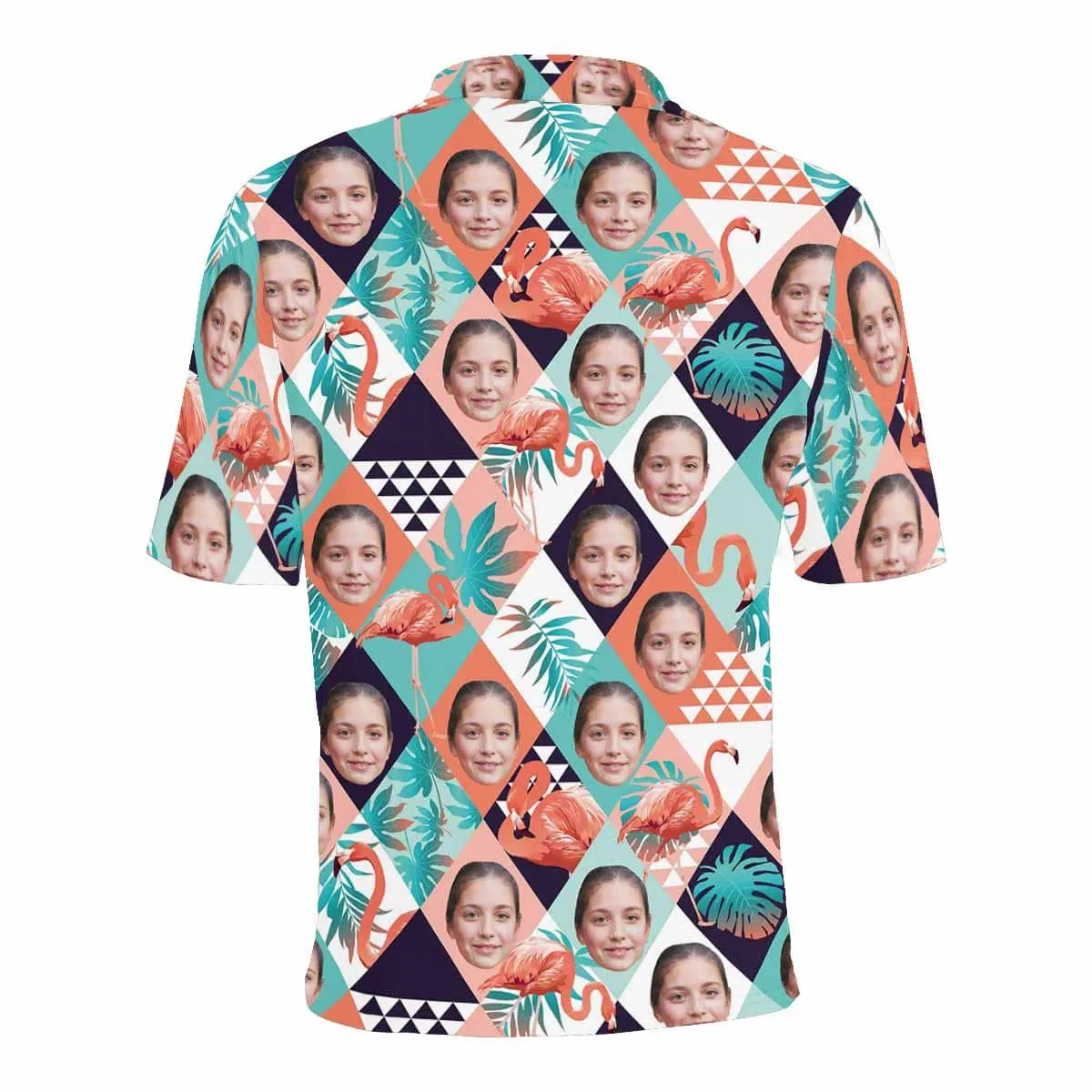 Custom Face Grid Orange Flamingo All Over Print Polo Shirt Personalized Men's Golf Shirt