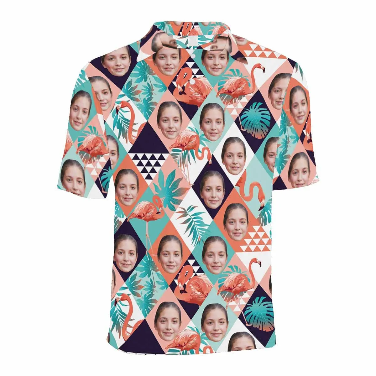 Custom Face Grid Orange Flamingo All Over Print Polo Shirt Personalized Men's Golf Shirt