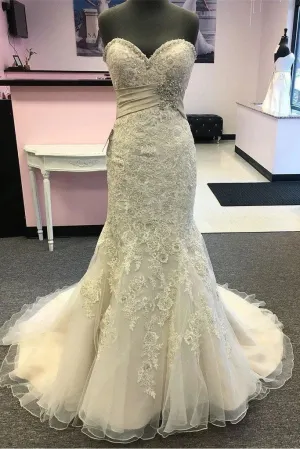 Elegant Sweetheart Mermaid Lace Appliqued Beach Wedding Dress With Beading N2397