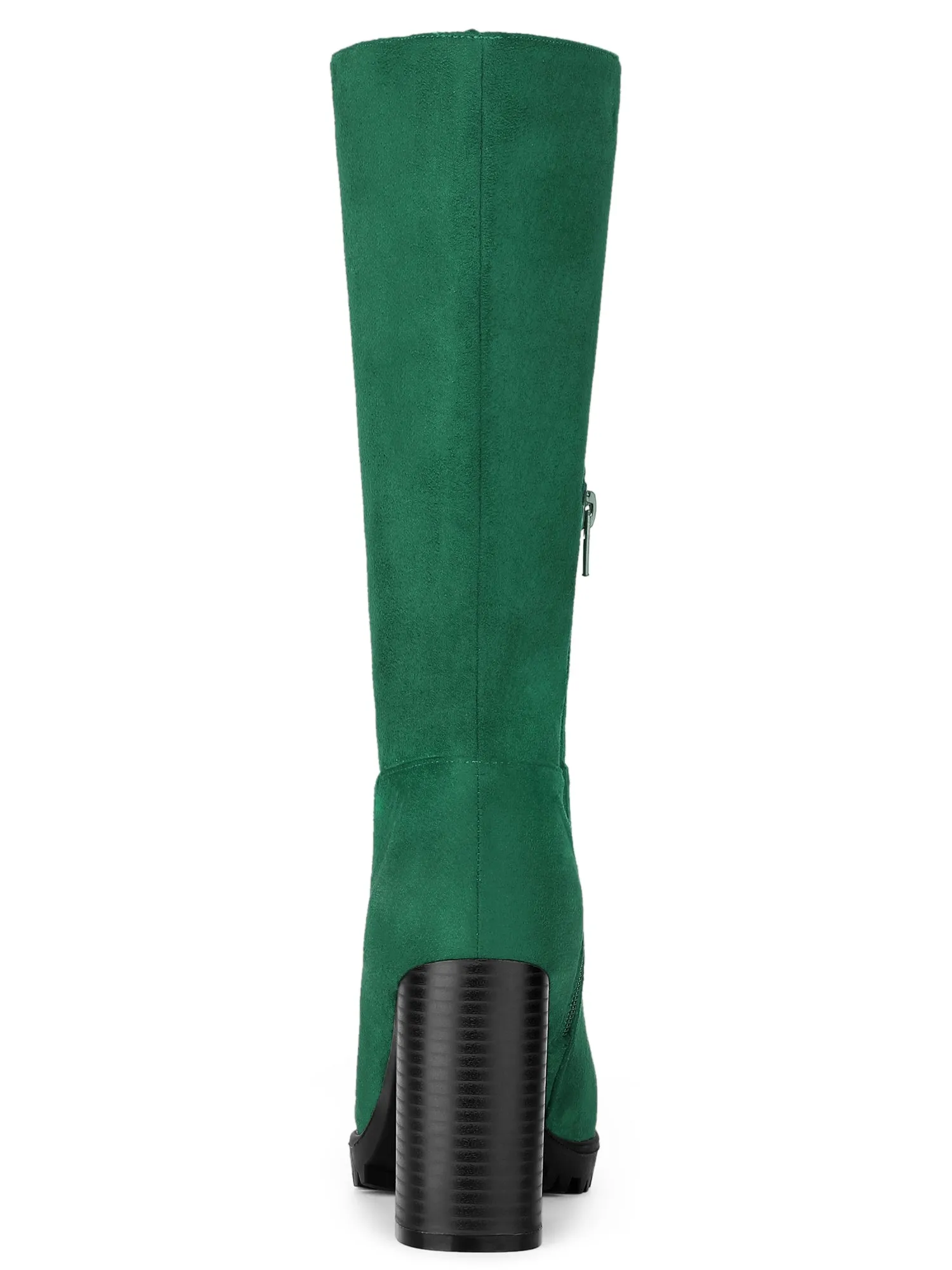 Faux Suede Mid Calf Block Heel Side Zipper Mid-Calf Boots