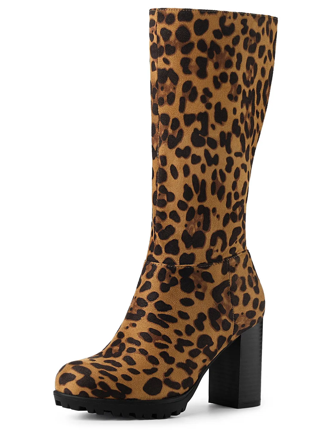 Faux Suede Mid Calf Block Heel Side Zipper Mid-Calf Boots