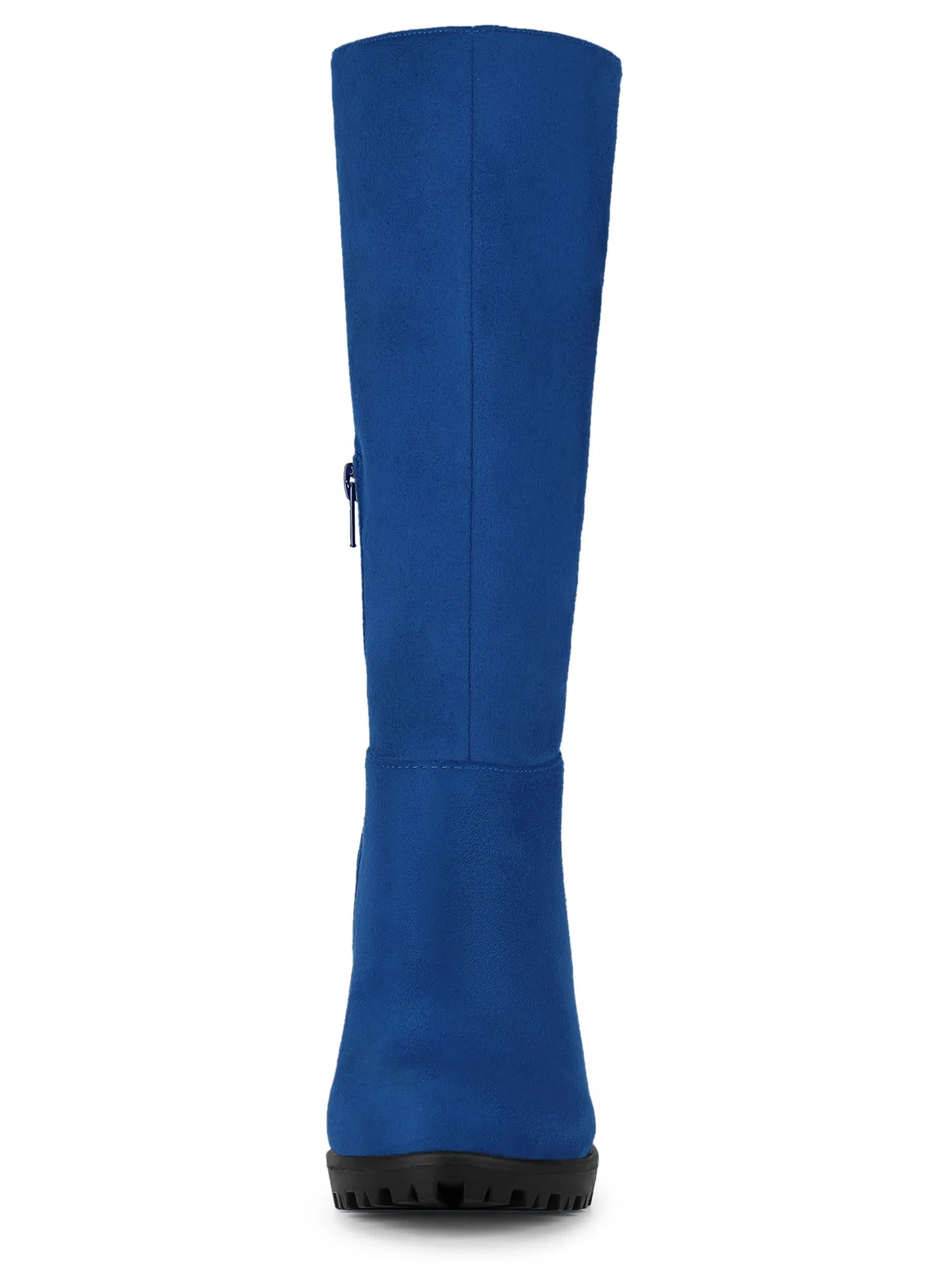 Faux Suede Mid Calf Block Heel Side Zipper Mid-Calf Boots