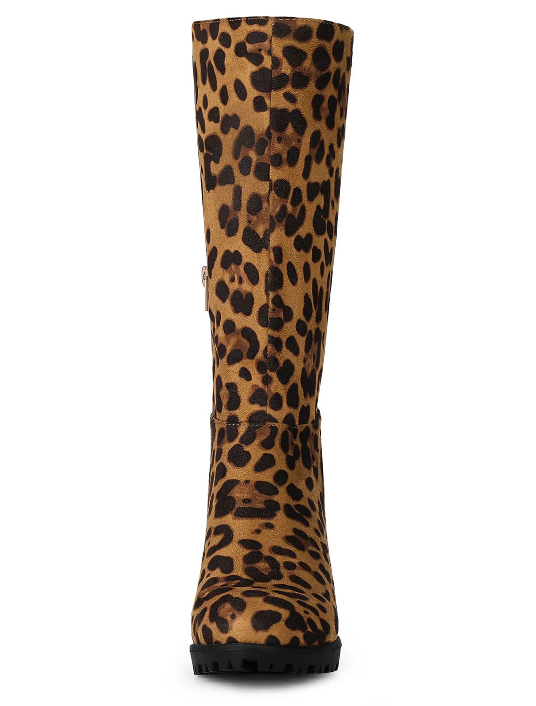 Faux Suede Mid Calf Block Heel Side Zipper Mid-Calf Boots