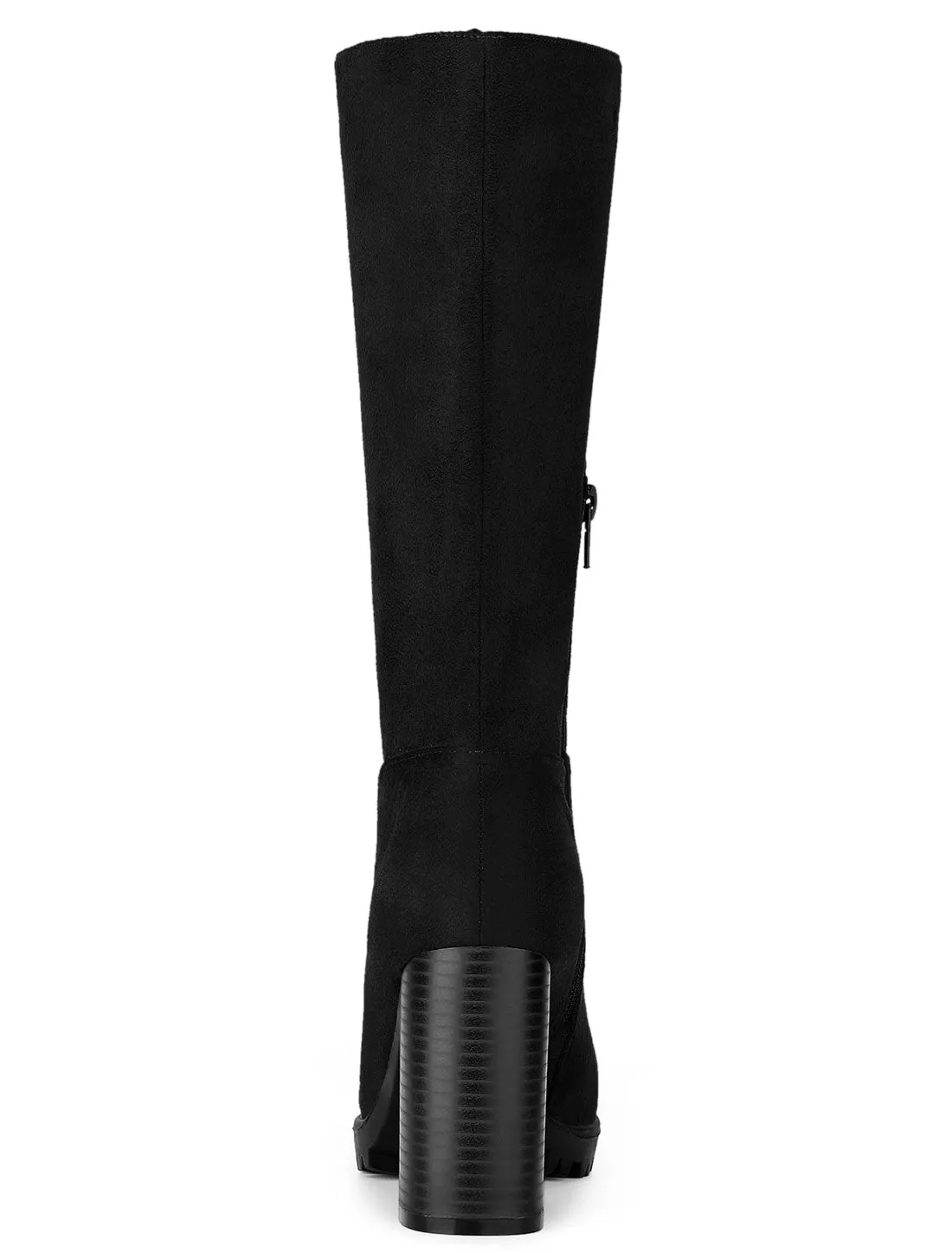 Faux Suede Mid Calf Block Heel Side Zipper Mid-Calf Boots