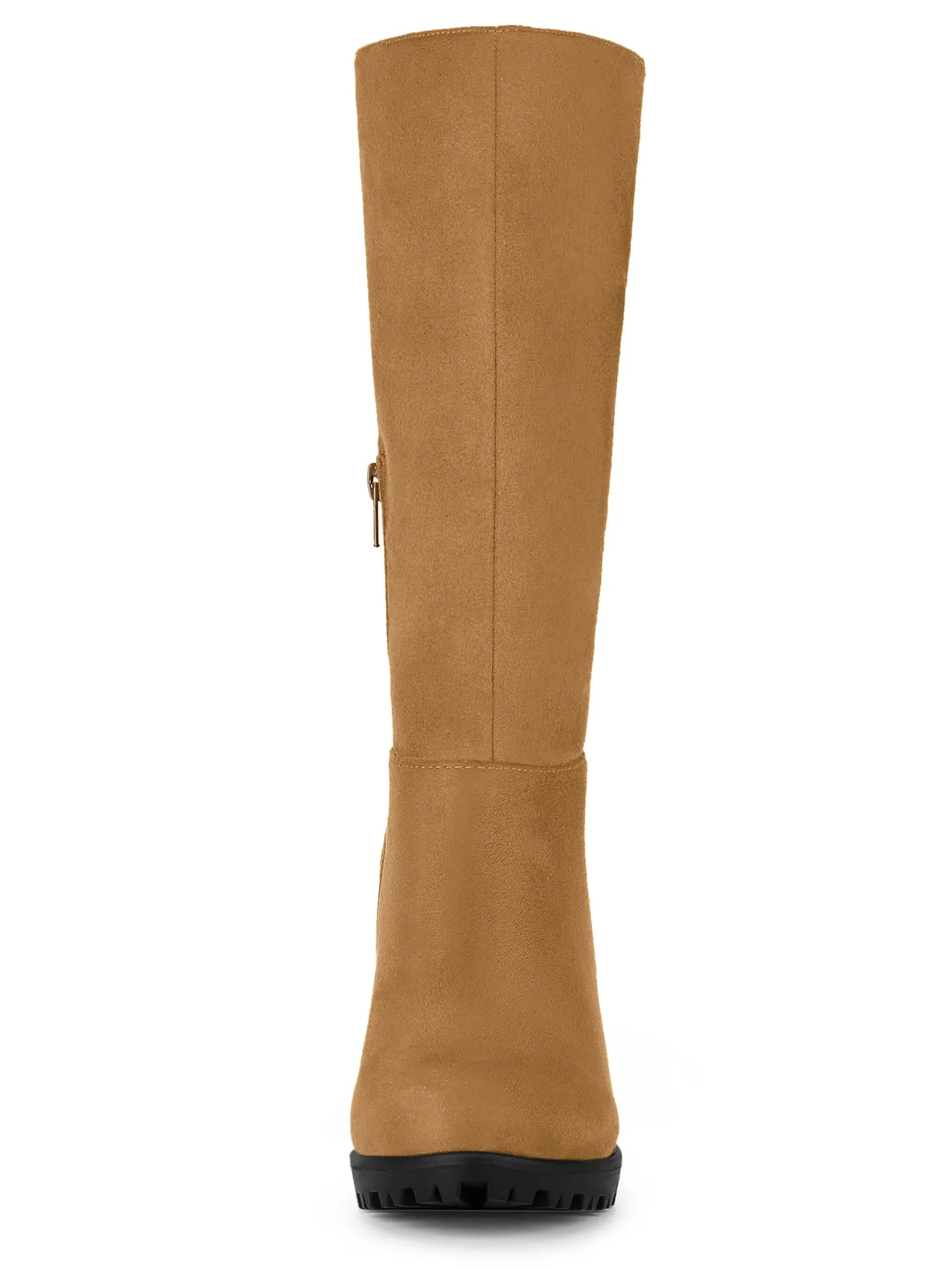 Faux Suede Mid Calf Block Heel Side Zipper Mid-Calf Boots