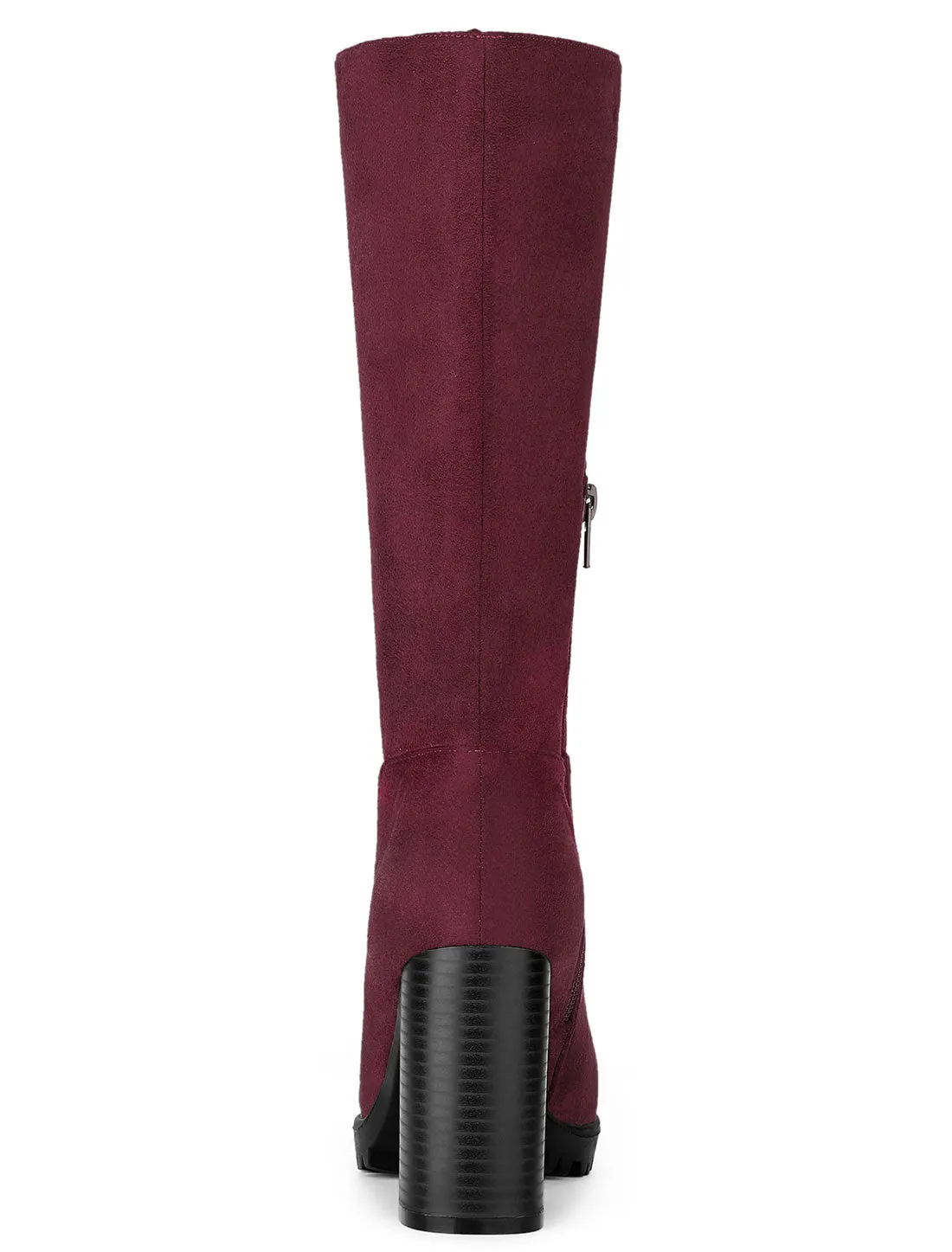 Faux Suede Mid Calf Block Heel Side Zipper Mid-Calf Boots