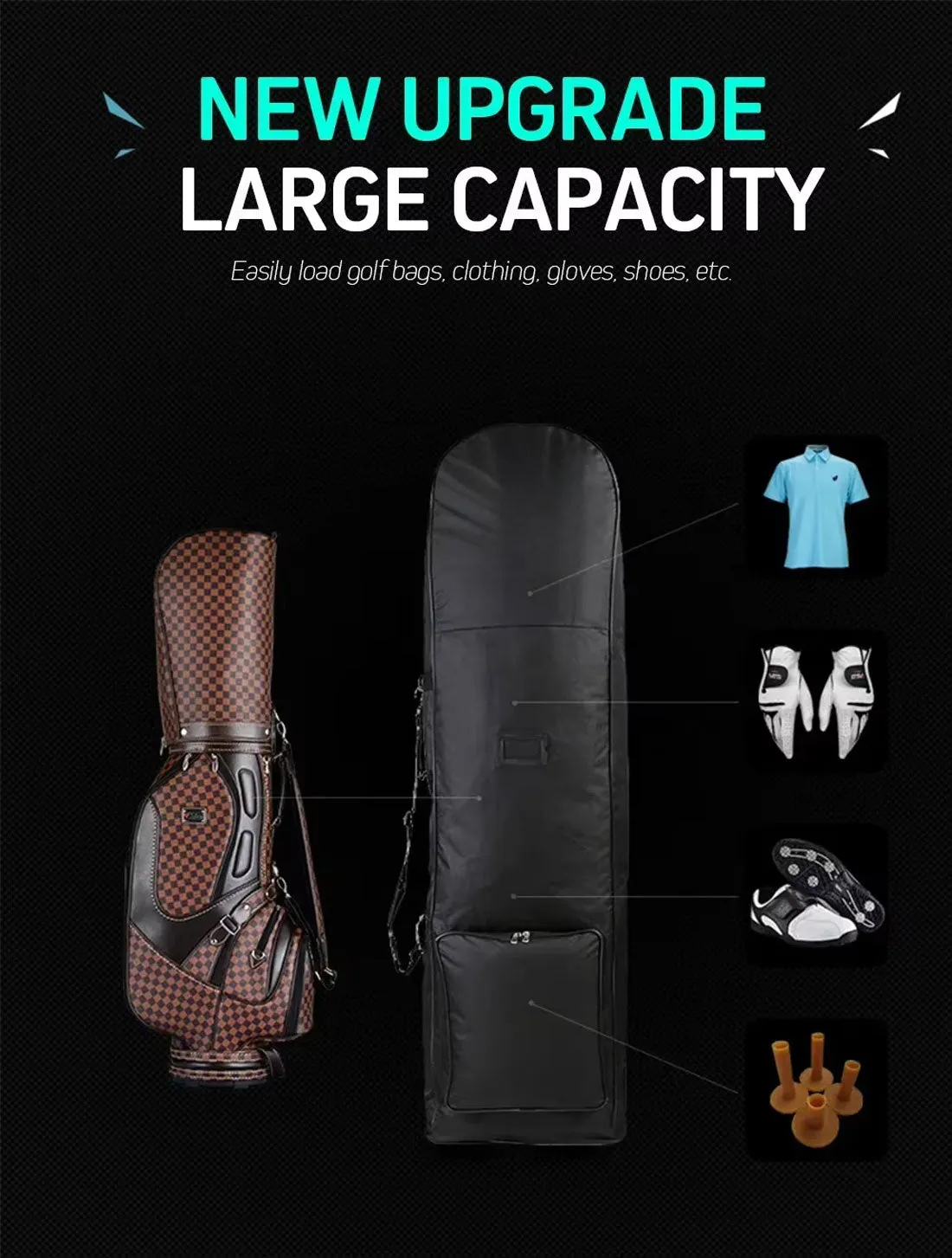 Foldable Padded Protector Golf Travel Bags Flight Airlines Wheels Clubs Range Storage Carry Case Cover Lightweight
