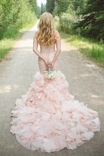 Gorgeous Sweetheart Ruffles Pleats Mermaid Wedding Dresses With Beading N546