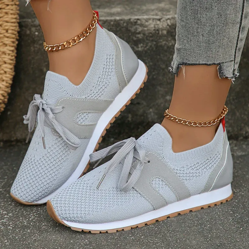 Hnzxzm Comfort Breathable Knitted Sneakers Women 2024 Spring Flat Heels Athletic Running Shoes Woman Plus Size 43 Casual Walking Shoes