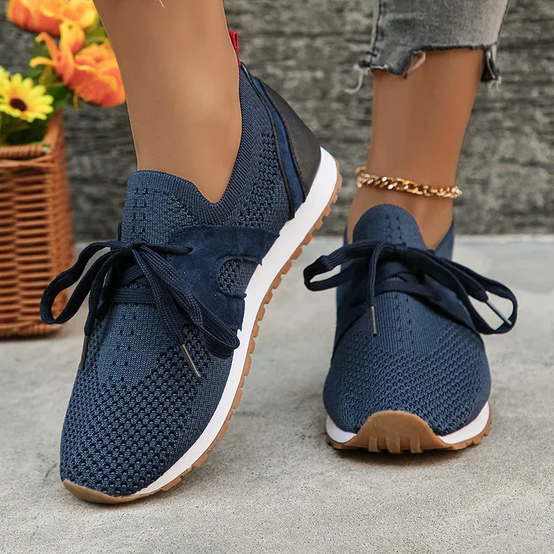 Hnzxzm Comfort Breathable Knitted Sneakers Women 2024 Spring Flat Heels Athletic Running Shoes Woman Plus Size 43 Casual Walking Shoes