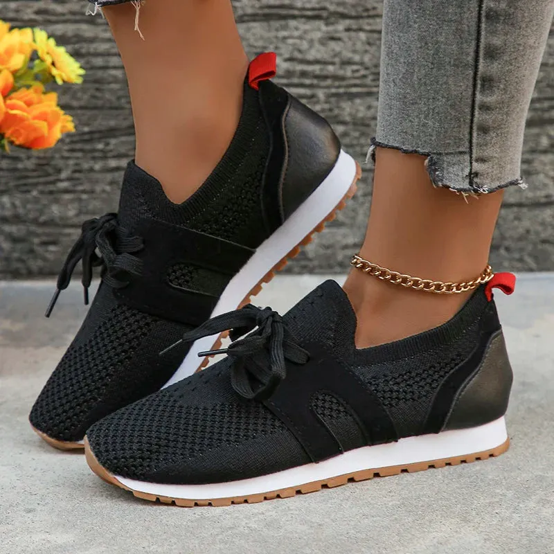 Hnzxzm Comfort Breathable Knitted Sneakers Women 2024 Spring Flat Heels Athletic Running Shoes Woman Plus Size 43 Casual Walking Shoes