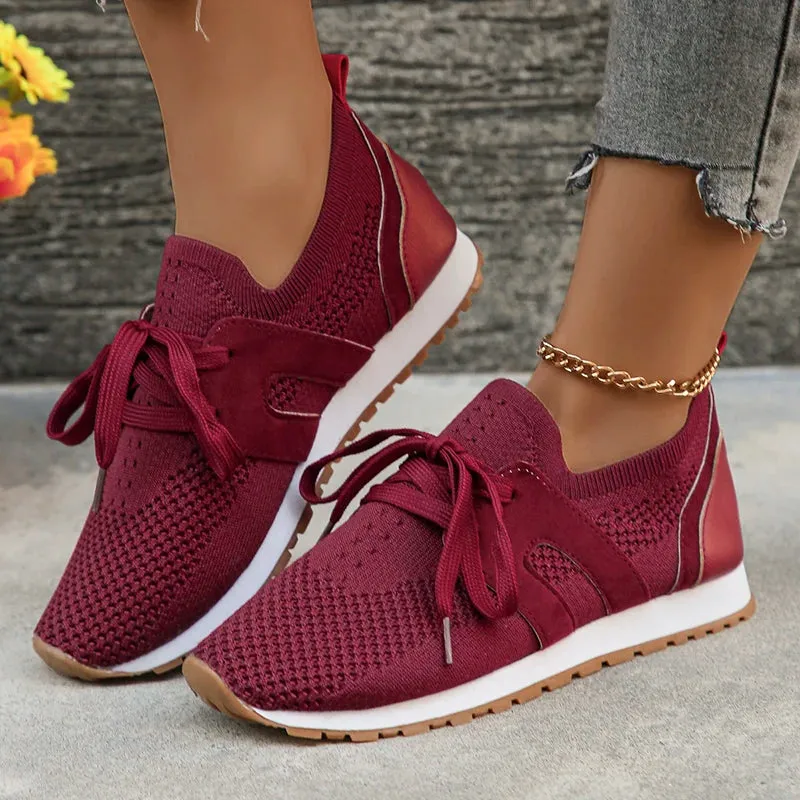 Hnzxzm Comfort Breathable Knitted Sneakers Women 2024 Spring Flat Heels Athletic Running Shoes Woman Plus Size 43 Casual Walking Shoes