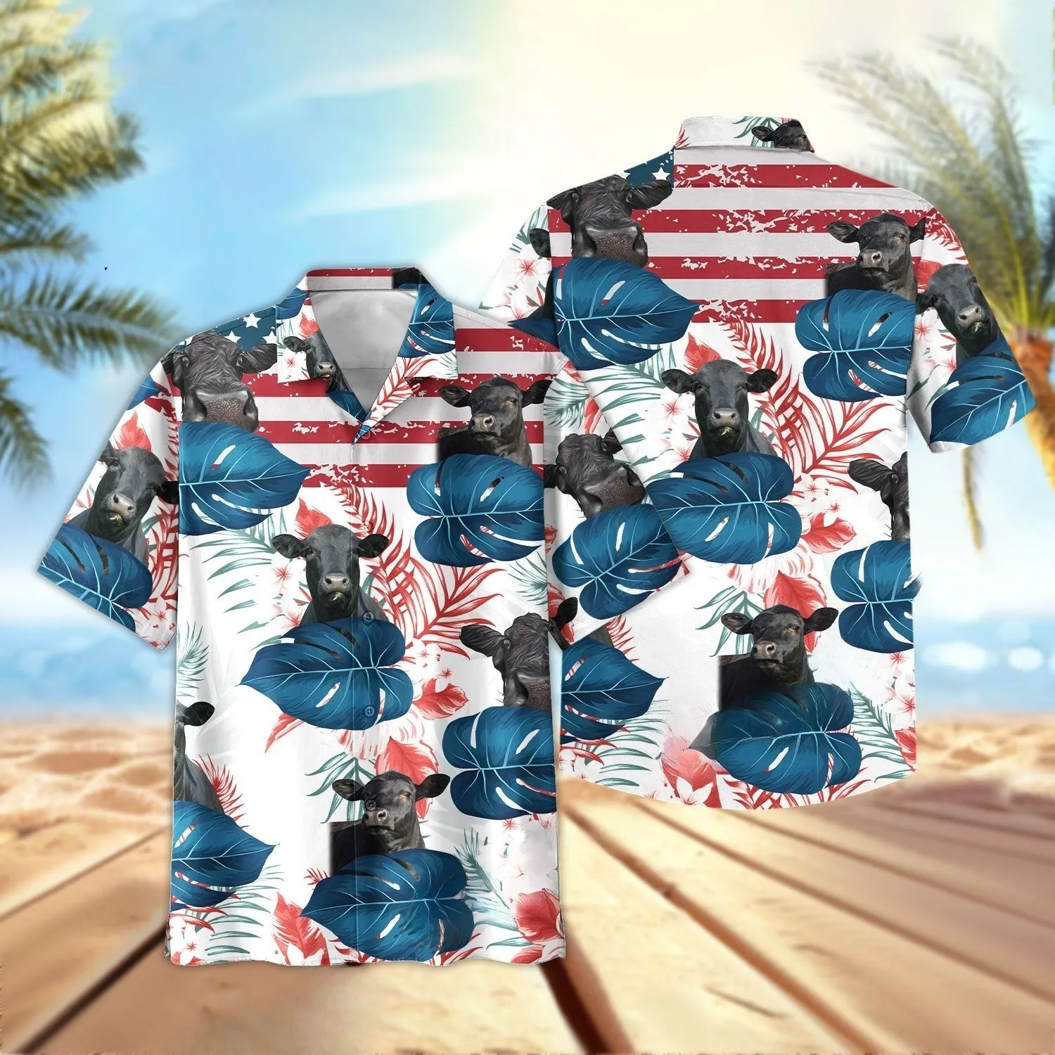 Joy Corners Angus Us Flag Flower 3D Hawaiian Shirt
