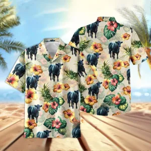 Joy Corners Black Angus Hibiscus Pineapple 3D Hawaiian Shirt