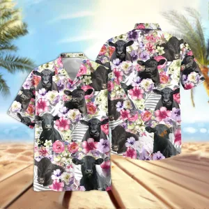 Joy Corners Black Angus Seamless Floral Pattern 3D Hawaiian Shirt