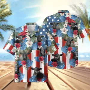 Joy Corners Black Angus Us Flag Vintage 3D Hawaiian Shirt