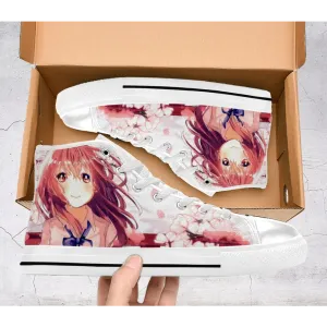 Koe No Katachi A Silent Voice Shouko Nishimiya Cherry Blossom Shoes High Top Sneakers for Kids and Adults