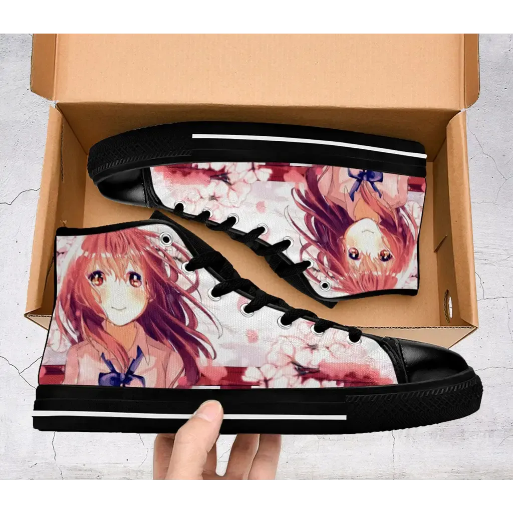 Koe No Katachi A Silent Voice Shouko Nishimiya Cherry Blossom Shoes High Top Sneakers for Kids and Adults