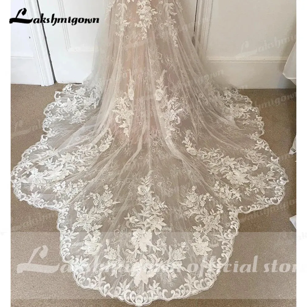 Lakshmigown V Neck Lace Appliques Illusion Court Train Wedding Dress 2023 Boho Mermaid/Trumpet Bridal vestido branco sereia