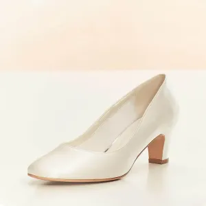 Low Heel Wedding Shoes, Ivory Satin Block Heel, Grace