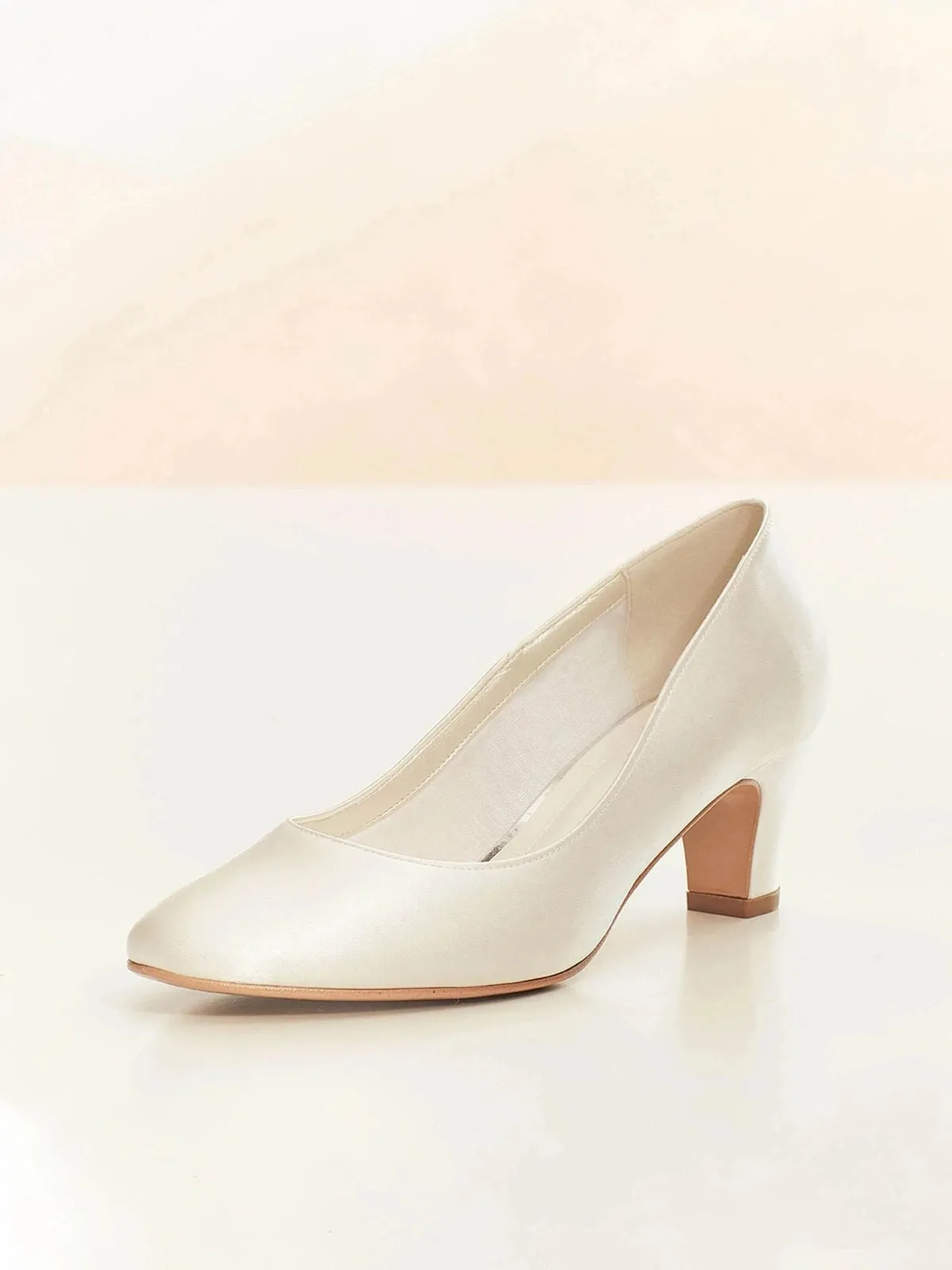 Low Heel Wedding Shoes, Ivory Satin Block Heel, Grace
