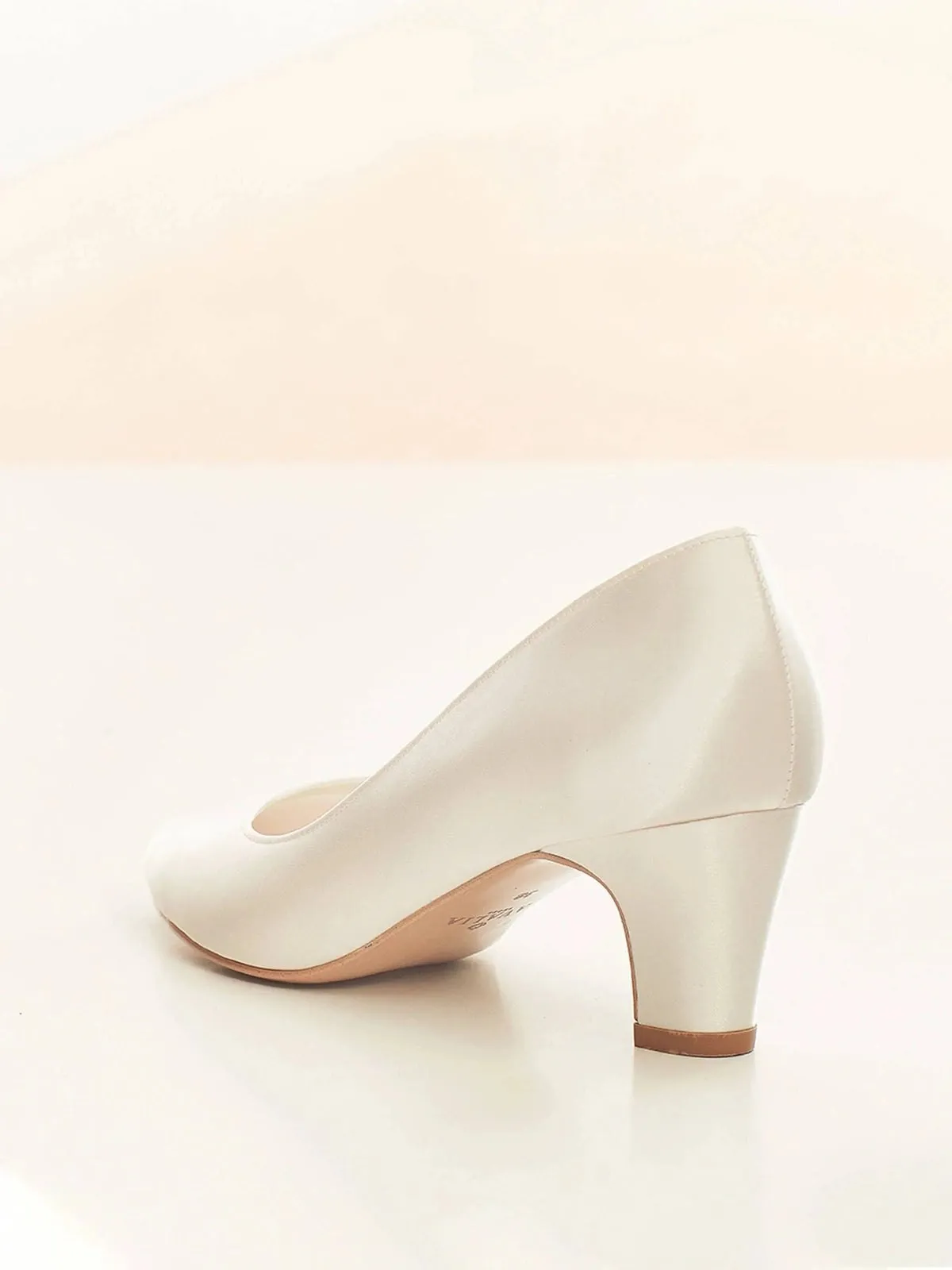 Low Heel Wedding Shoes, Ivory Satin Block Heel, Grace