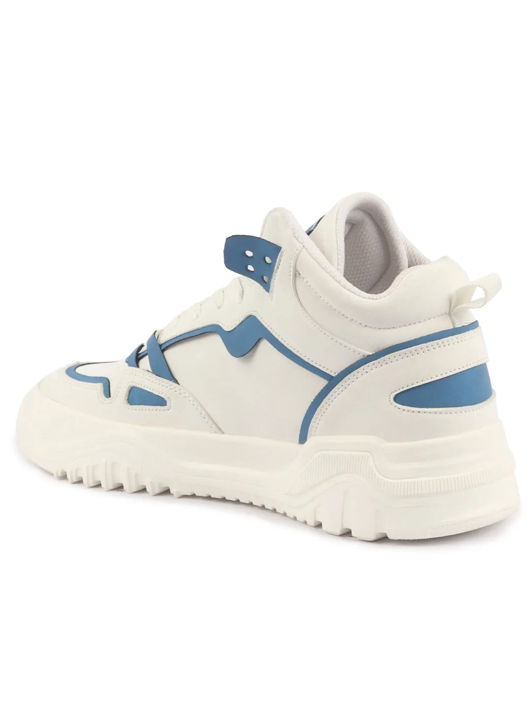 Men Blue Colorblocked High Top Feather Lite Lace Up Sneakers|High Ankle Sneaker Shoes|Chunky Lace Up Casual Shoes