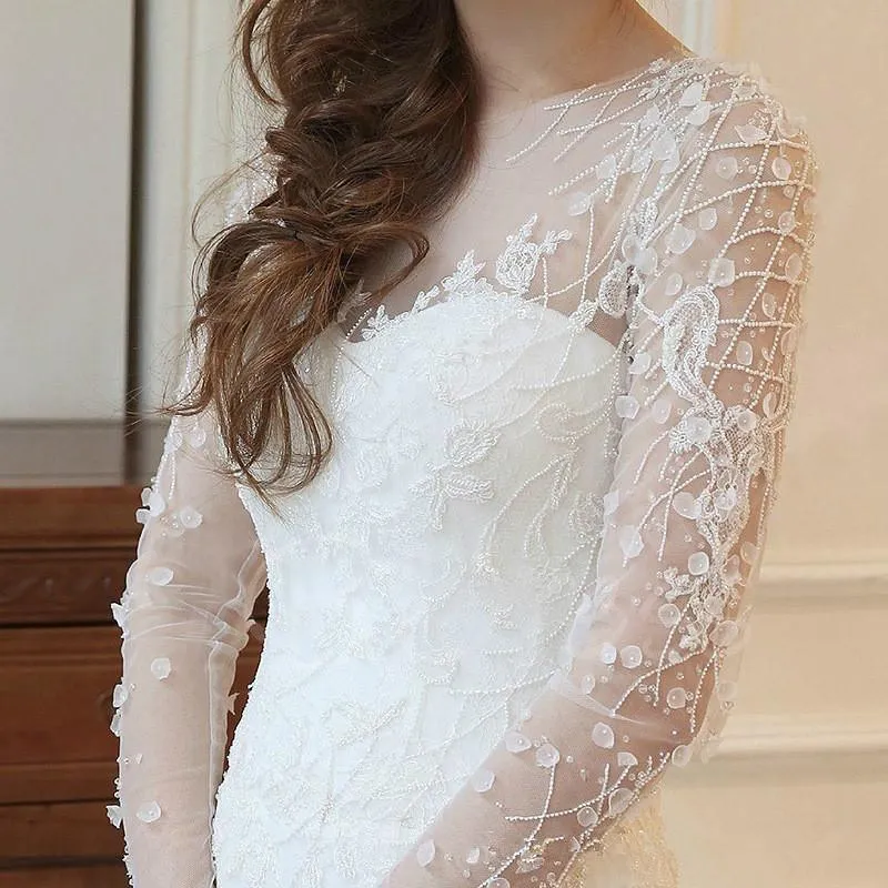 Mermaid Long Sleeves Court Train Wedding Dresses With Beading WD065