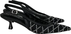 New Look Black Diamanté Slingback Kitten Heel Court Shoes UK 4 EU 37 👠
