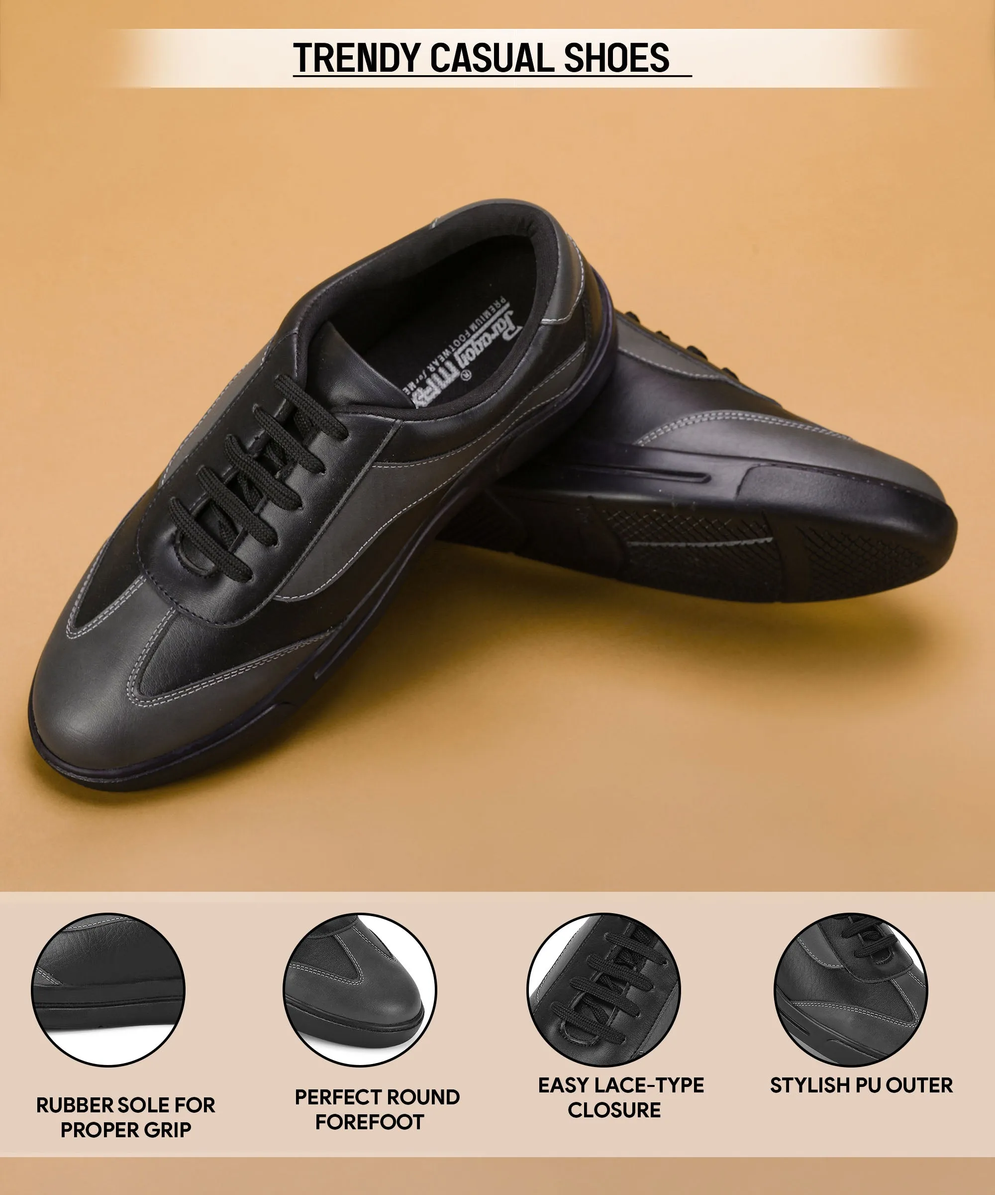 Paragon K1012G Men Casual Shoes | Stylish Walking Outdoor Shoes for Everyday Wear | Smart & Trendy Design  | Comfortable Cushioned Soles Black-Dark Grey