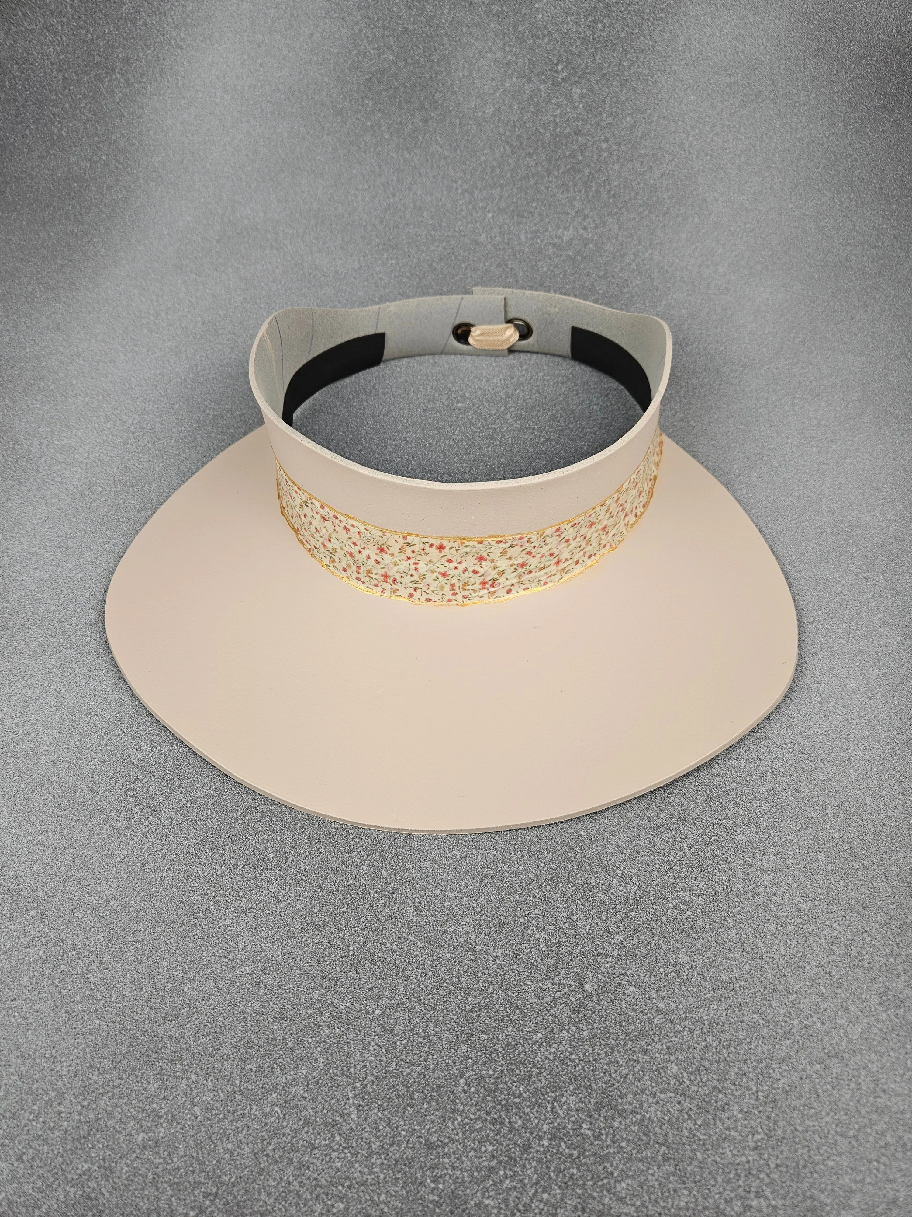 Peachy Beige "LadyEVA" Visor Hat with Dainty Pink Floral Band