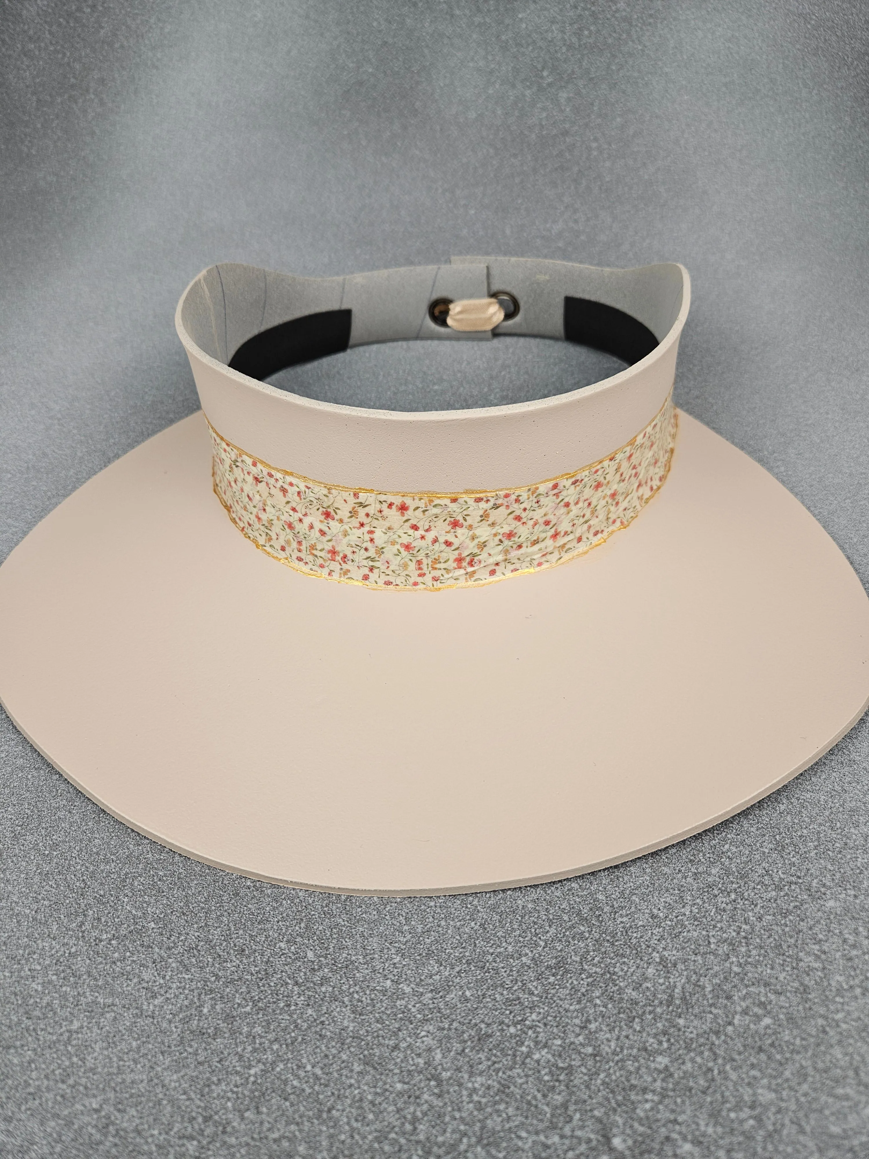 Peachy Beige "LadyEVA" Visor Hat with Dainty Pink Floral Band